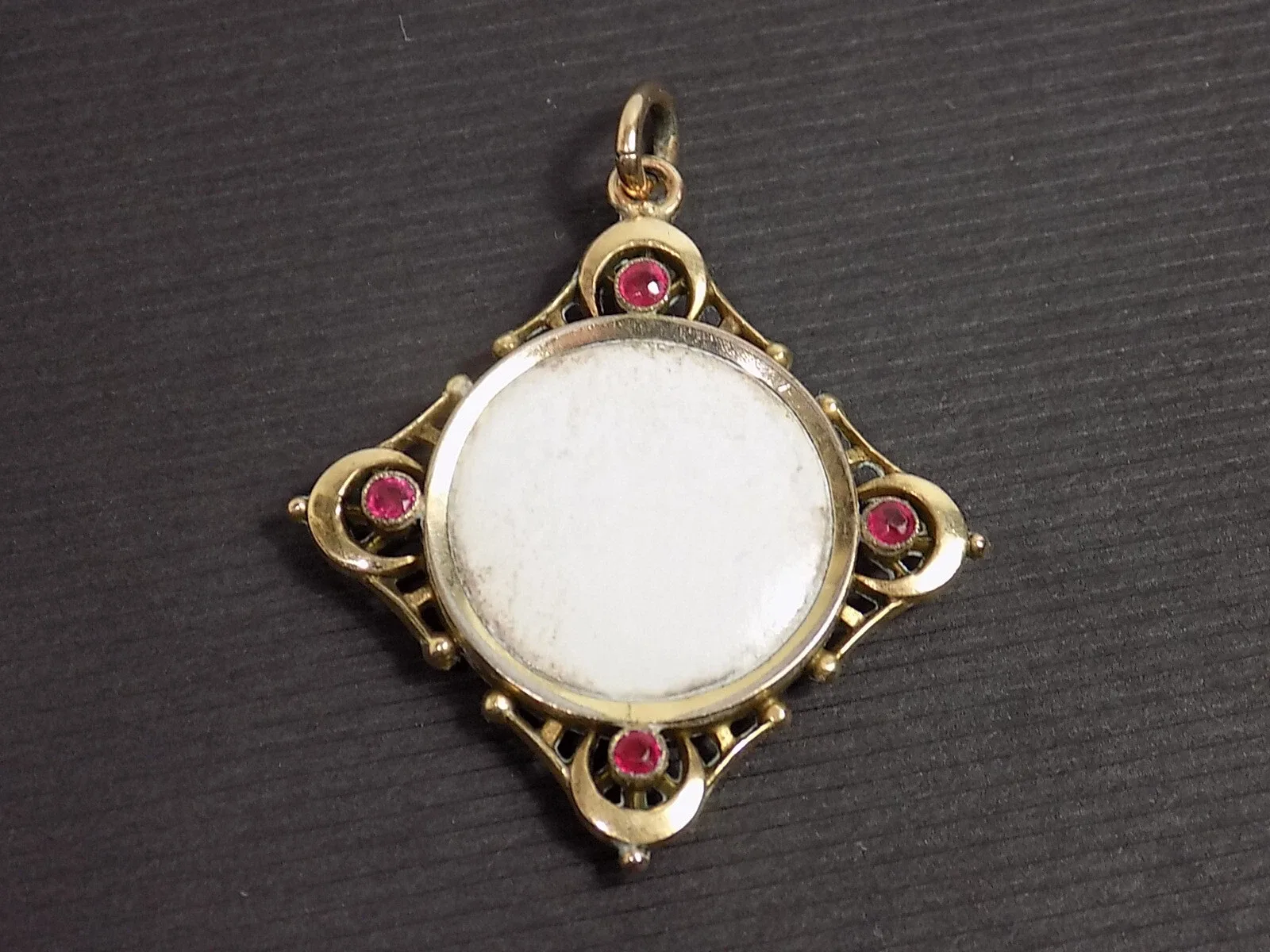 Vintage Jugendstil Charm Damen Anhänger Vergoldet Granat Floral Foto Amulett