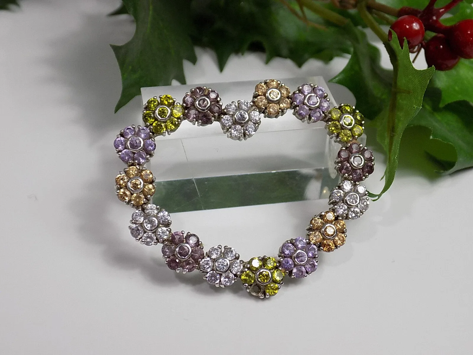 Vintage antiker Anhänger Herzform 925er Silber Floral verziert mit Blumen Steine
