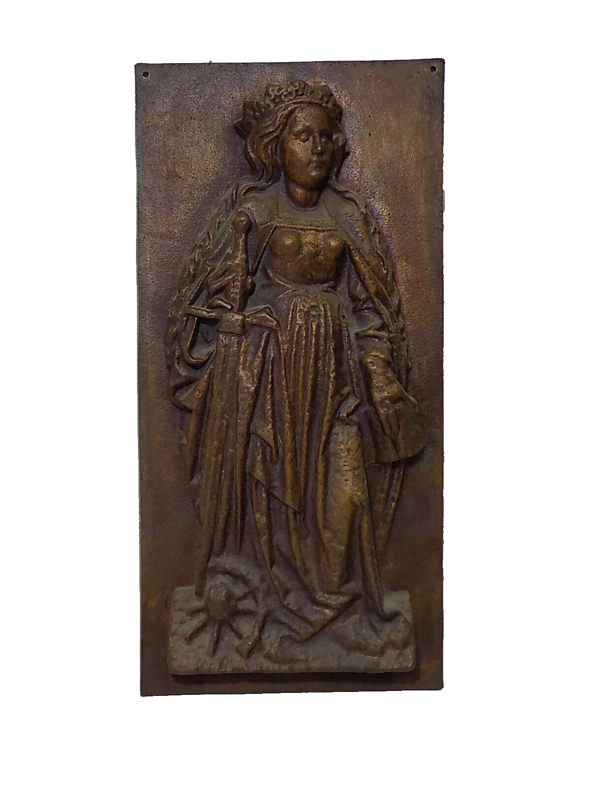 VINTAGE GROßE HEILIGEN FIGUR MADE IN AUSTRIA SAKRAL EISENGUß SKULPTUR WANDBILD