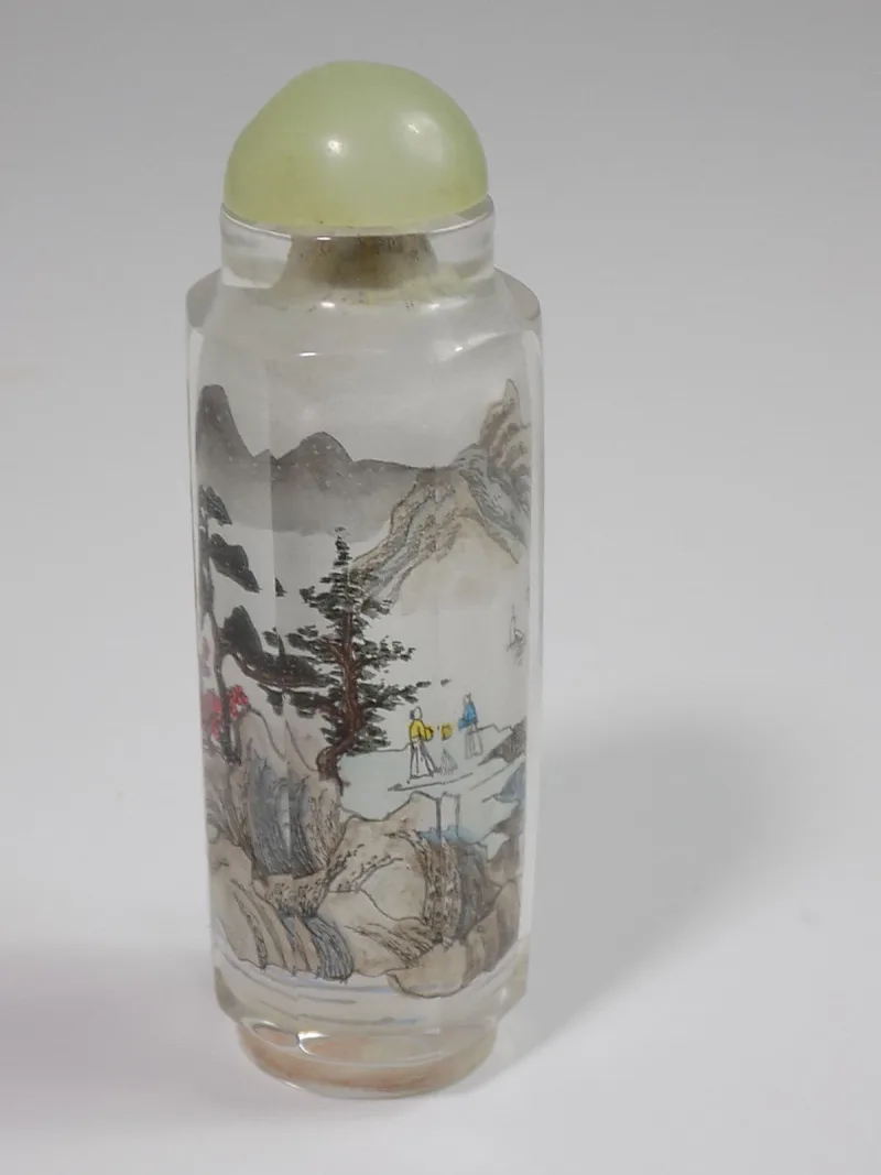 Asiatika Antike Snuff Bottle Land Motiv Schnupftabak Floral Verziert Glas