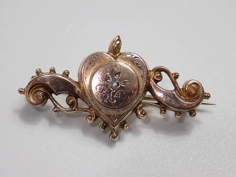 Vintage Jugendstil Charm Damen Brosche Vergoldet Floral verziert Saatperle
