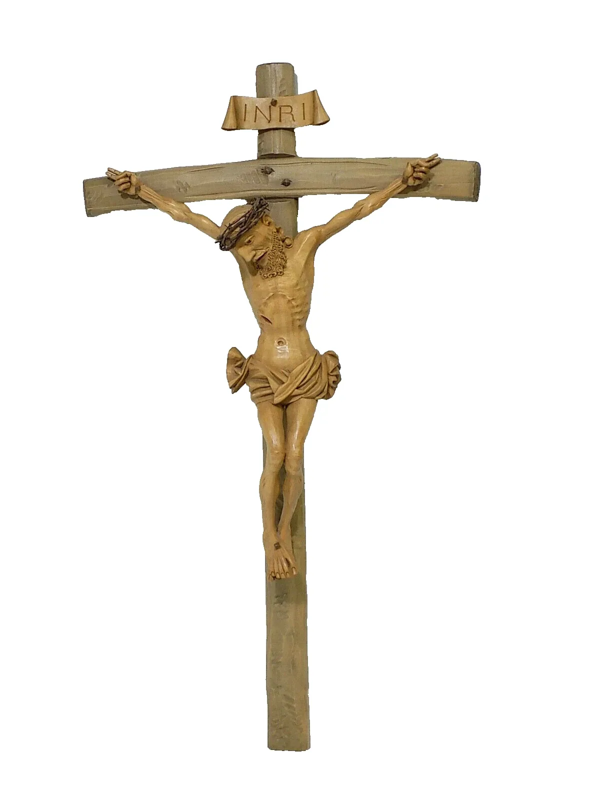 Antikes großes Sakrales Kruzifix Jesus Inri Holzkreuz Holz Korbus Geschnitzt
