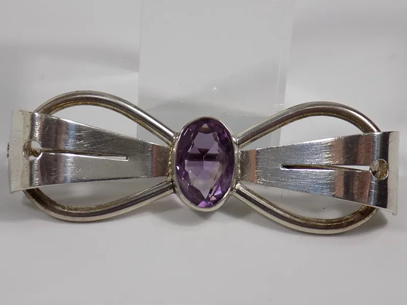 Vintage Brosche 835er Silber Lila Stein Antikschmuck Designschmuck
