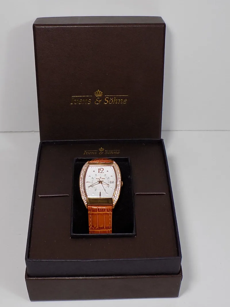 Vintage Elegante Ivens & Söhne Unisex Uhr Edelstahl Datum Sekunde Quarz in Box