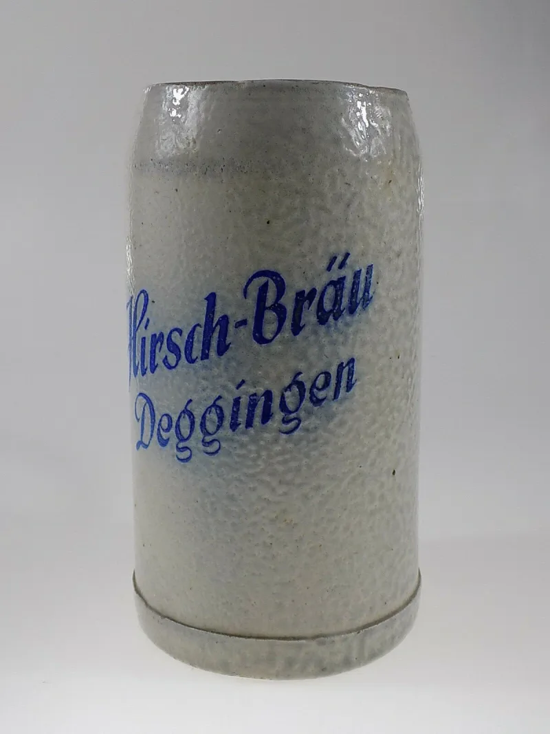 Alter Steinkrug Bierkrug Hirsch-Bräu Deggingen 1 Liter Maßkrug 20.JHD