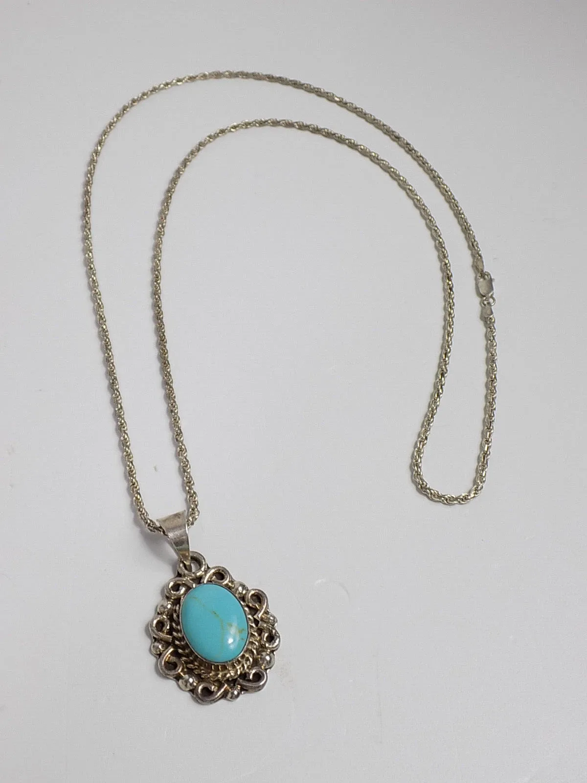 Indianer Schmuck Mexiko Brosche Kette Turkis Silber 925er Mexico