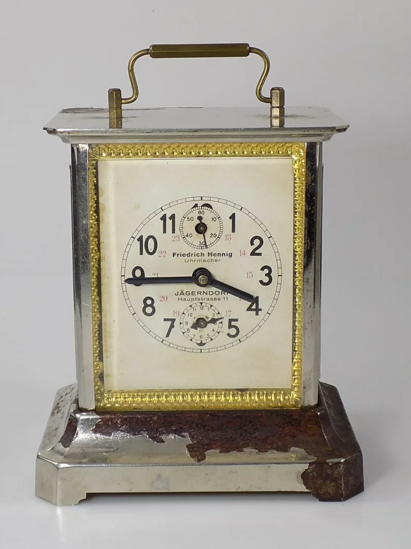 Vintage Jugendstil Reisewecker Junghans Metall Friedrich Hennig Aufzug 20.JHD