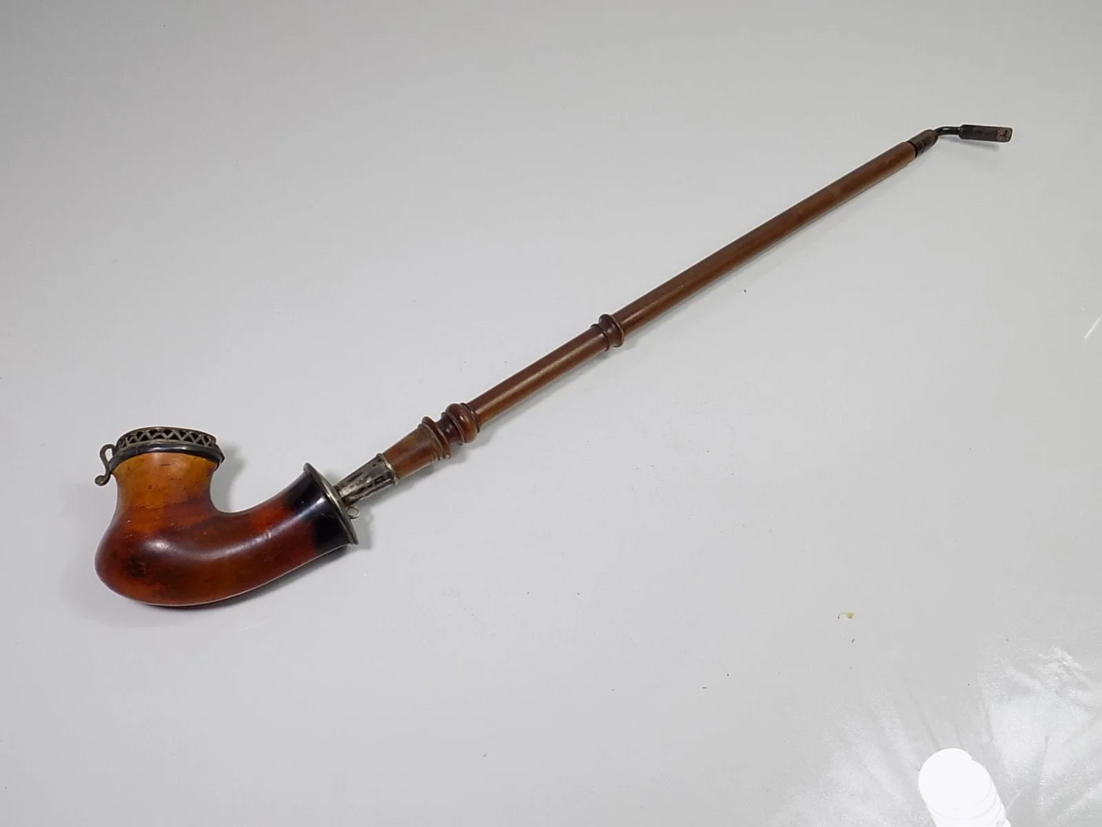 Barock Meerschaumpfeife Silberfarbende Montur Pfeife Taback Holz Horn 19.JHD