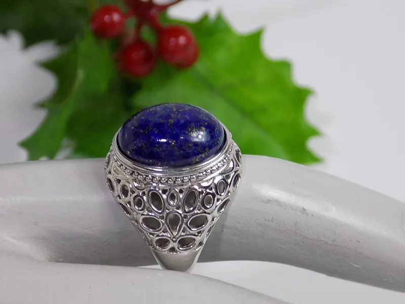Antiker großer Silberring Lapislazuli 925er Silber Antikschmuck Unisex Floral