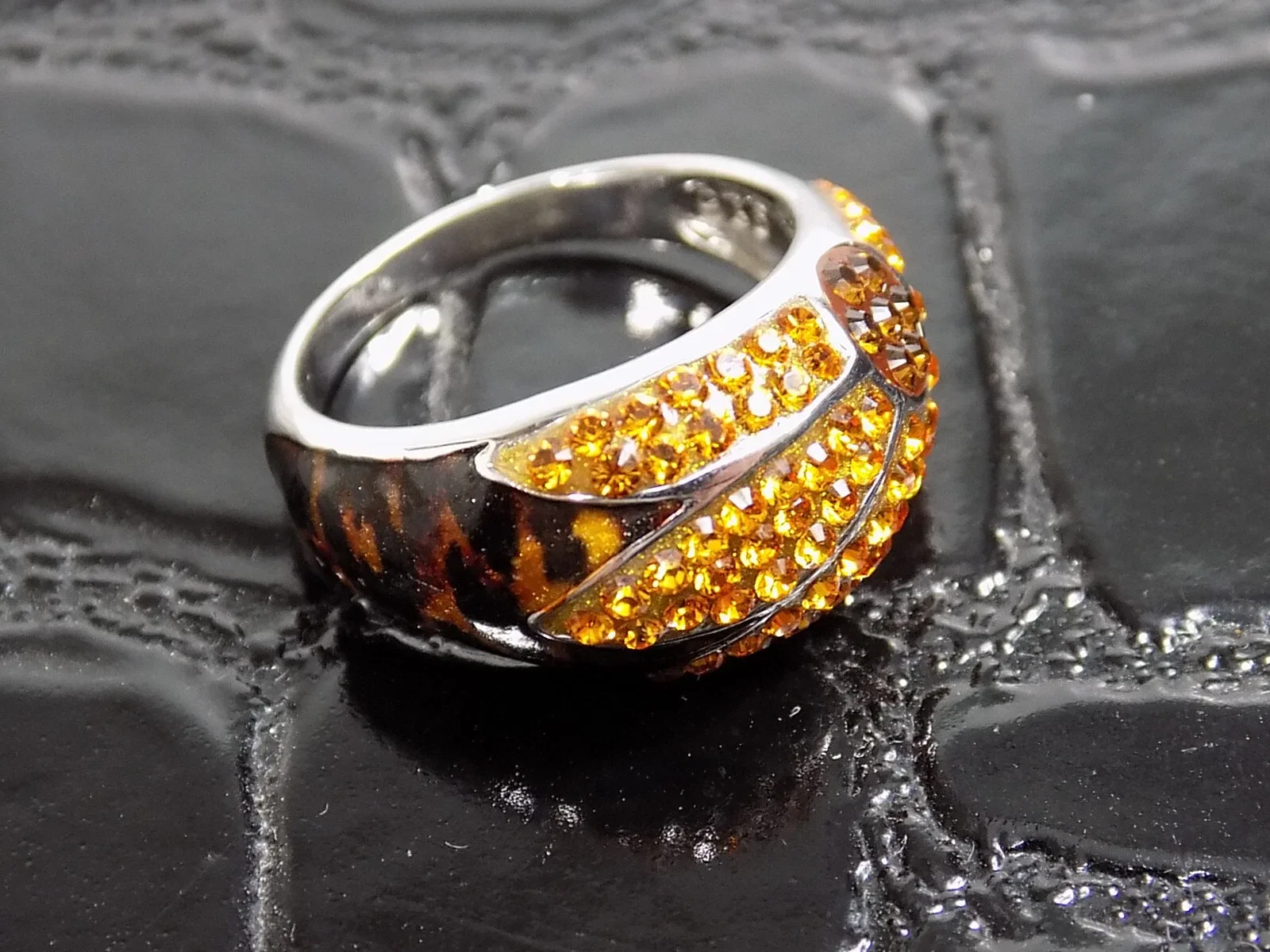 Vintage eleganter Damenring David Sigal 925er Silber Designer Schmuck Email