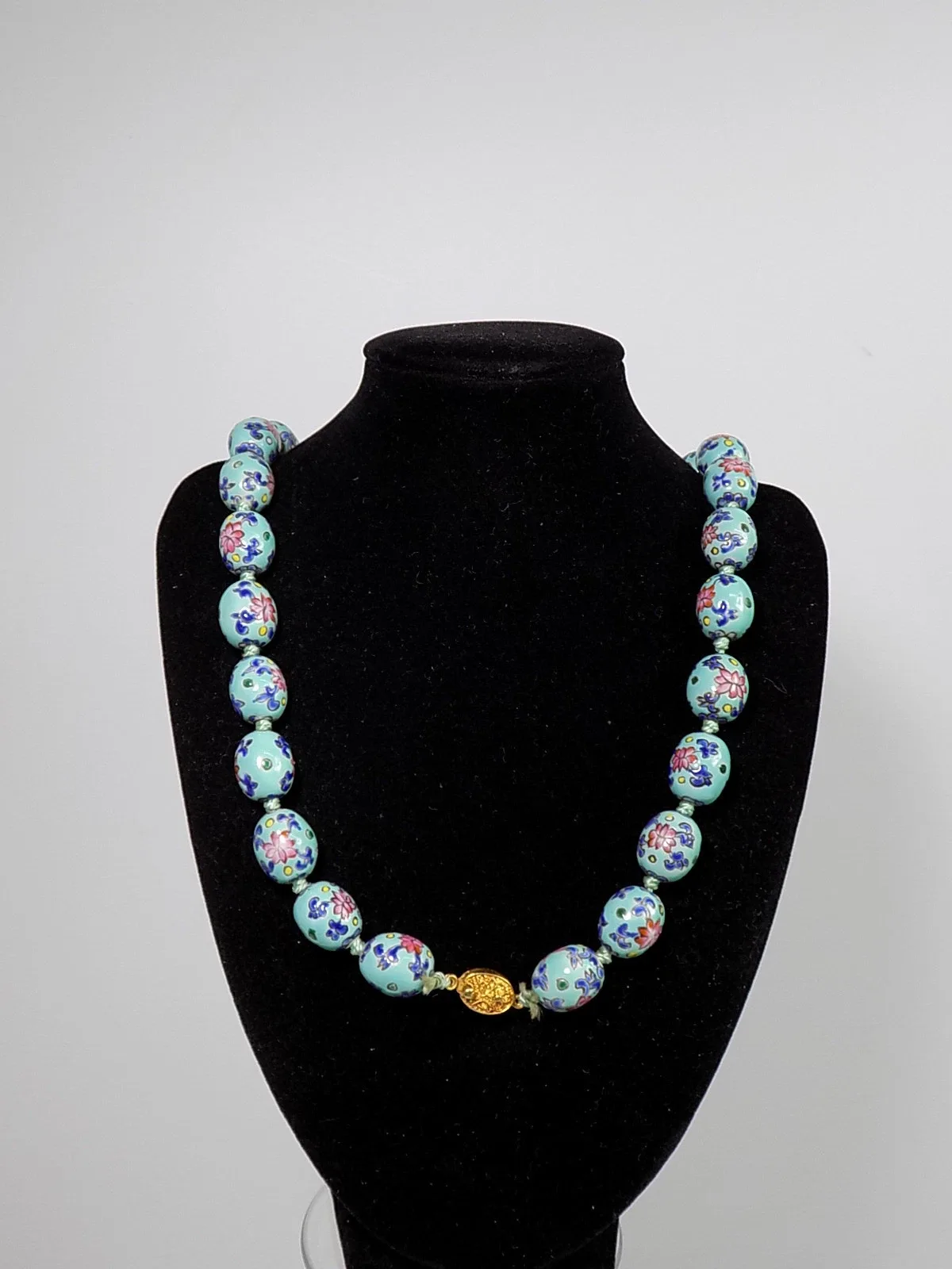 Antike Chinesische blaue Vintage Porzellan Halskette Damen Collier Blumenmuster