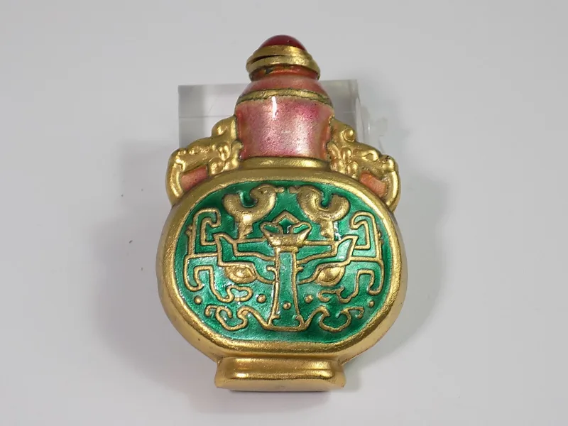 Antike Snuff Bottle Asiatika Schnupftabak Metall Verziert Emaille Enamel