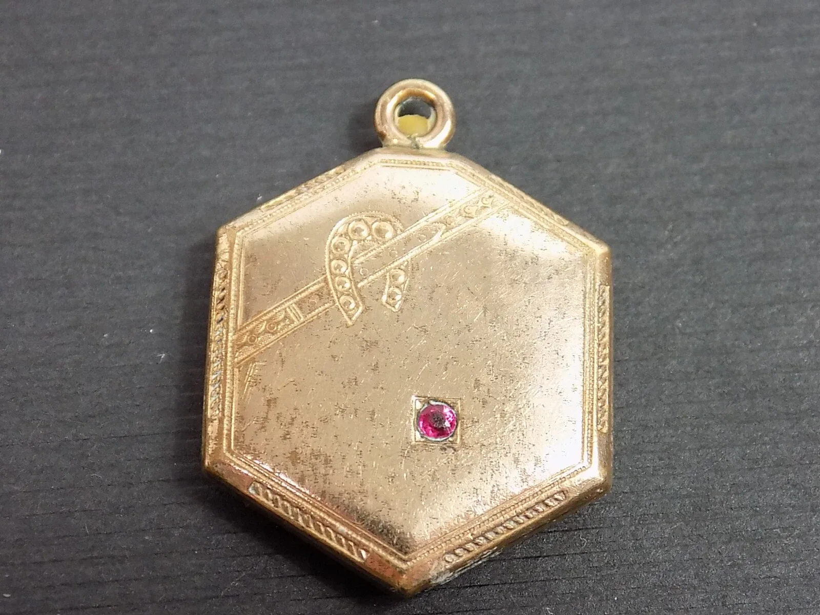 Vintage Jugendstil Charm Damen Anhänger Vergoldet Granat Hufeisen Amulett
