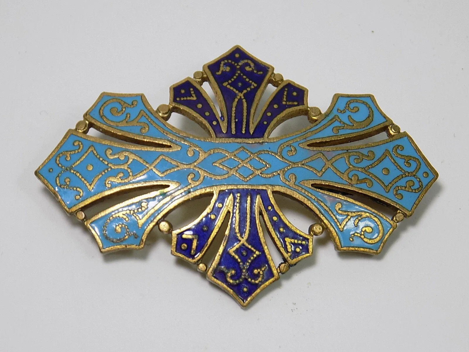 Jugendstil Brosche Emaille Floral Messing Antikschmuck