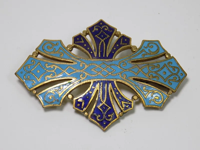 Jugendstil Brosche Emaille Floral Messing Antikschmuck