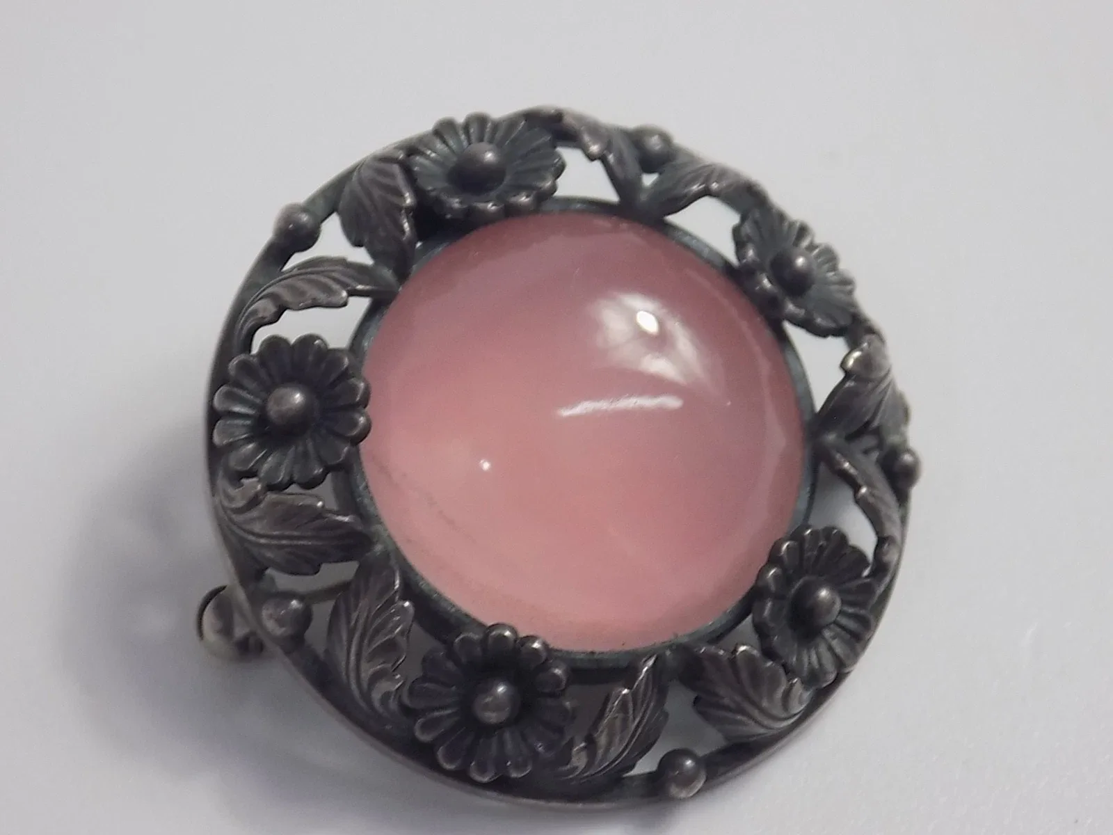 Vintage Brosche N.E.From Denmark 925er Sterling Rosenquarz Designschmuck