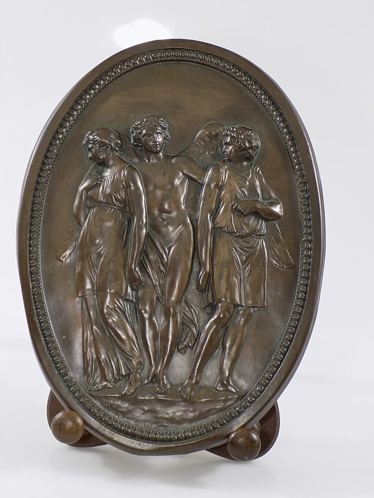 Ovales Jugendstil Reliefbild Bronze Bildnis Allegorie Engel Plastisch 20.JHD