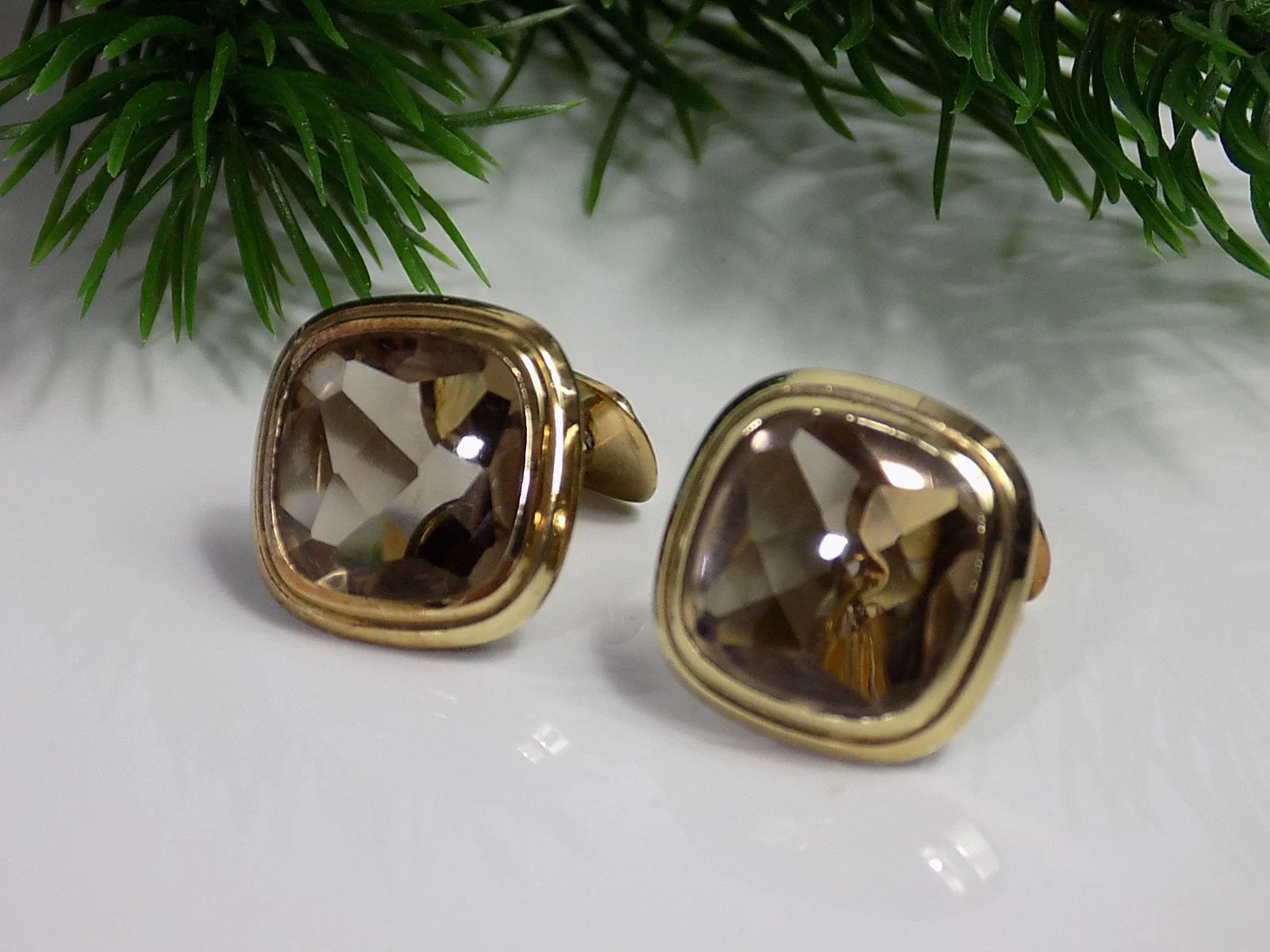 Vintage Manchettenknöpfe 333er Gelbgold Rauchquarz Punze NR old gold Cufflinks