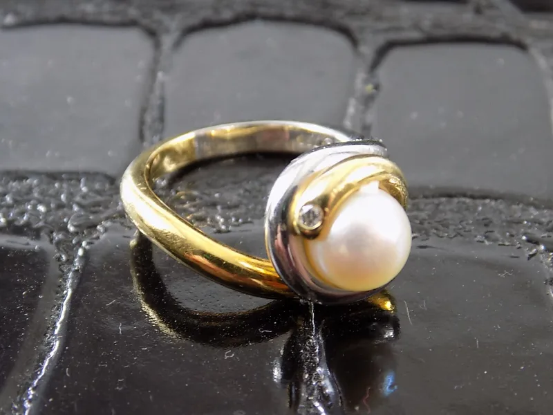 Eleganter Damenring Pt-Platin 750er Gold 18K Brillanten Perle Ø 17,0 mm 12,2g