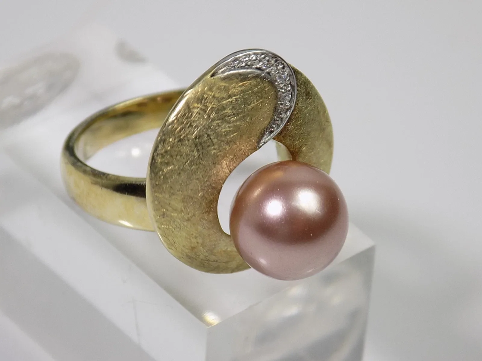 Schöner Designer Ring Rosa Perle 925er Silber vergoldet Designschmuck Juwelier