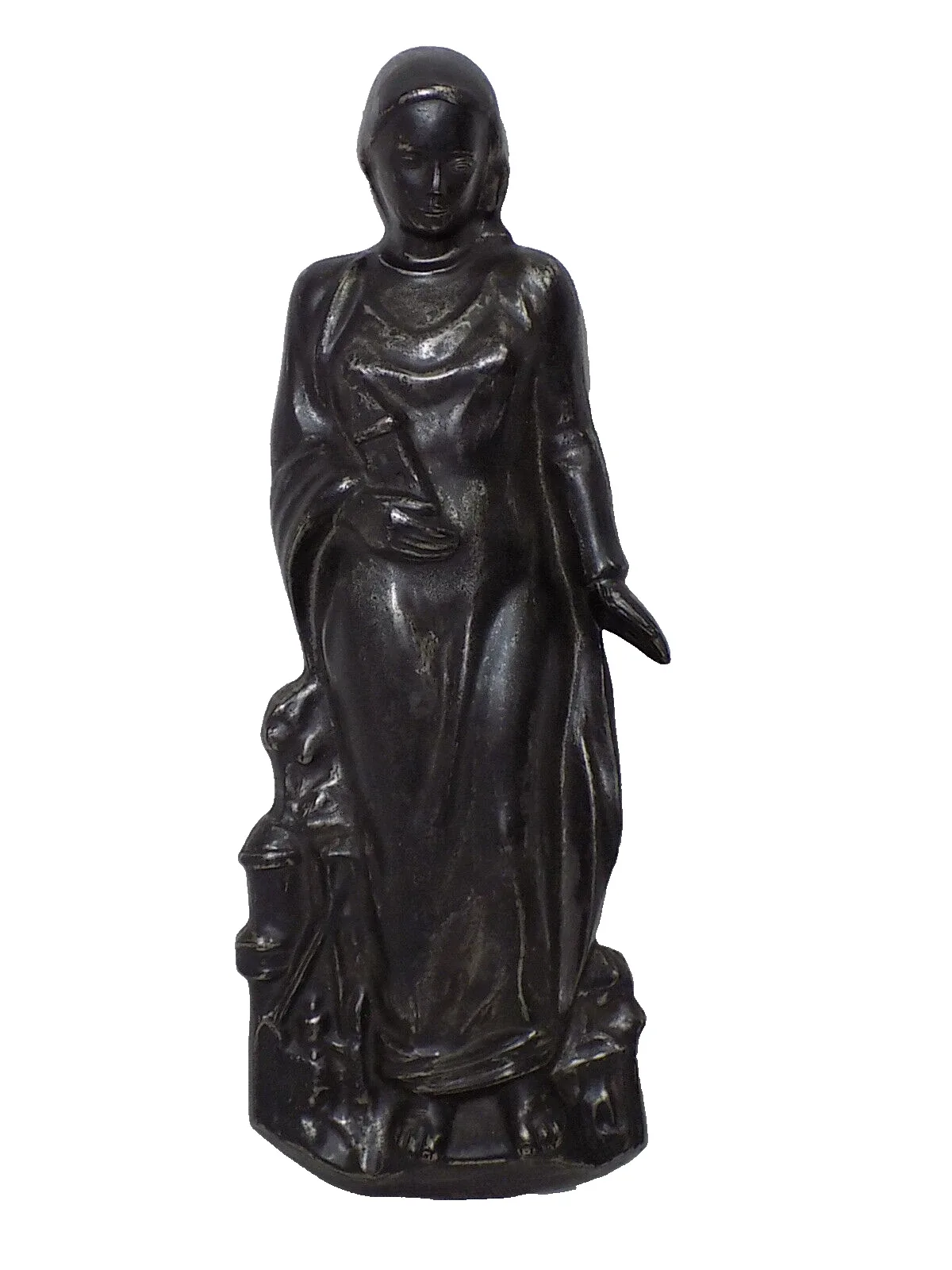 VINTAGE GROßE HEILIGEN FIGUR SCHUTZPATRON SAKRAL EISENGUß SHW SKULPTUR WANDBILD