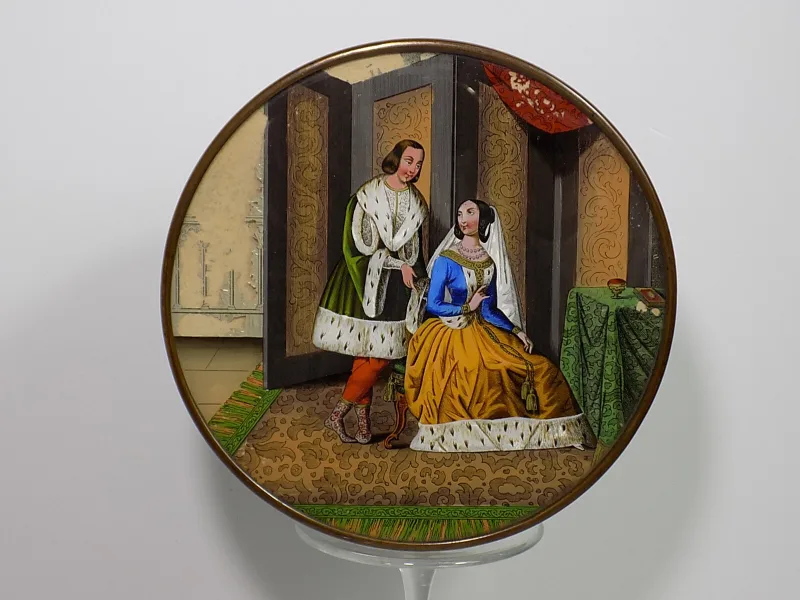 Jugendstil Dose Hinterglasmalerei Königliche Zene Spanschachtel Schmuckdose