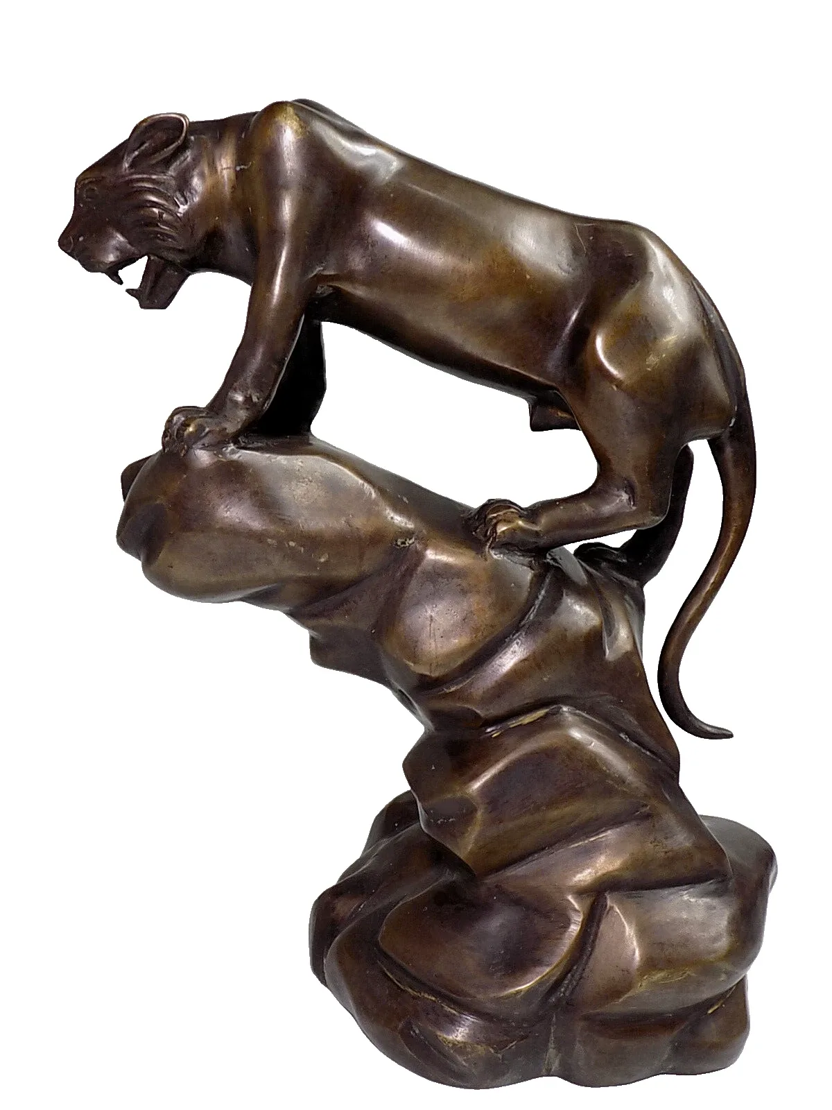 Vintage Art Deco Bronze Figur stehender Panther auf Naturalistischen Sockel