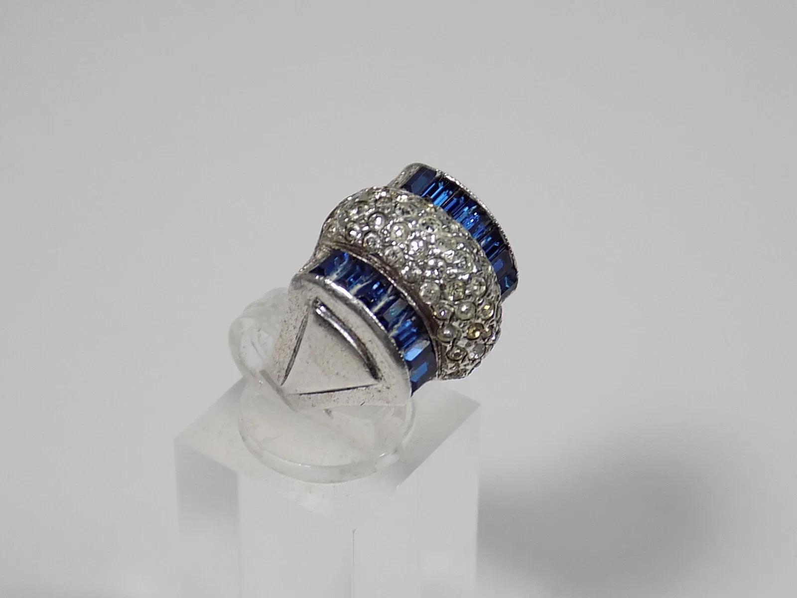 Eleganter Art Deco Damenring Sterling Silber Zirkonia Kristalle Blau