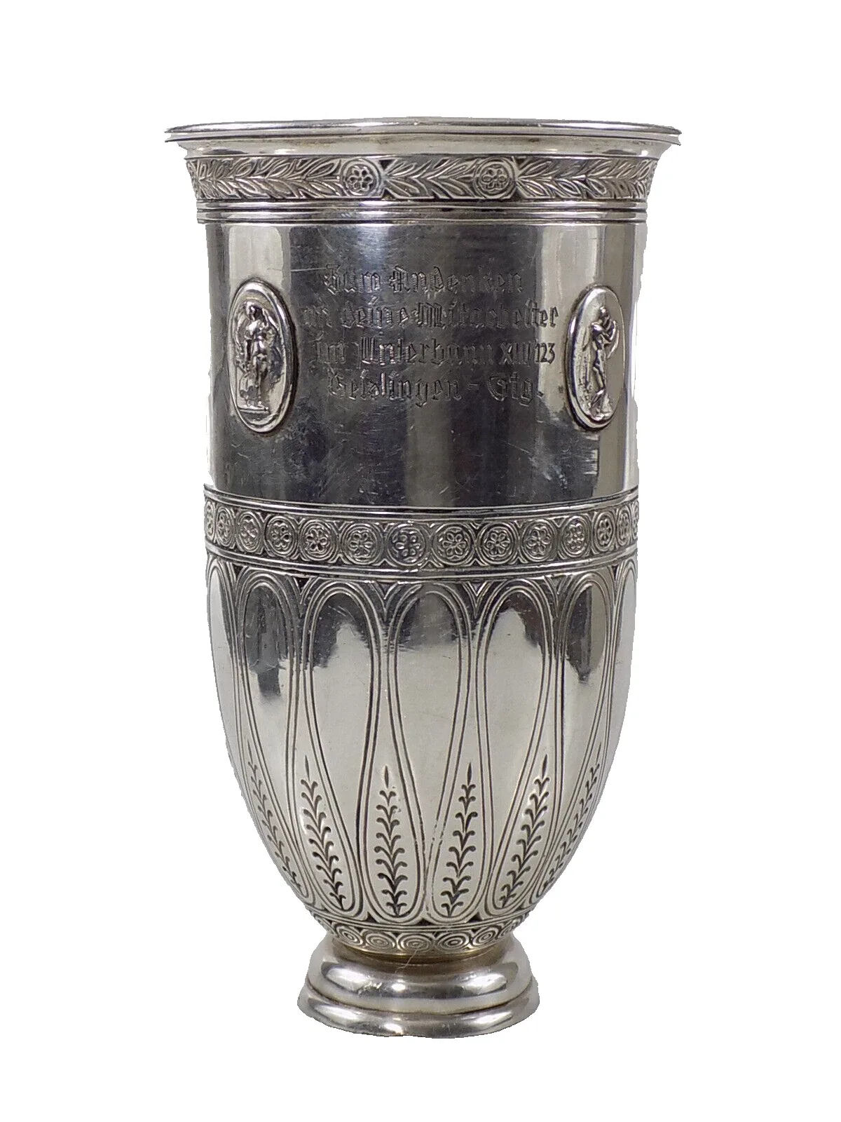 Jugendstil Pokal Versilbert Militaria 1.WK Geislingen WMF Medaillons verziert