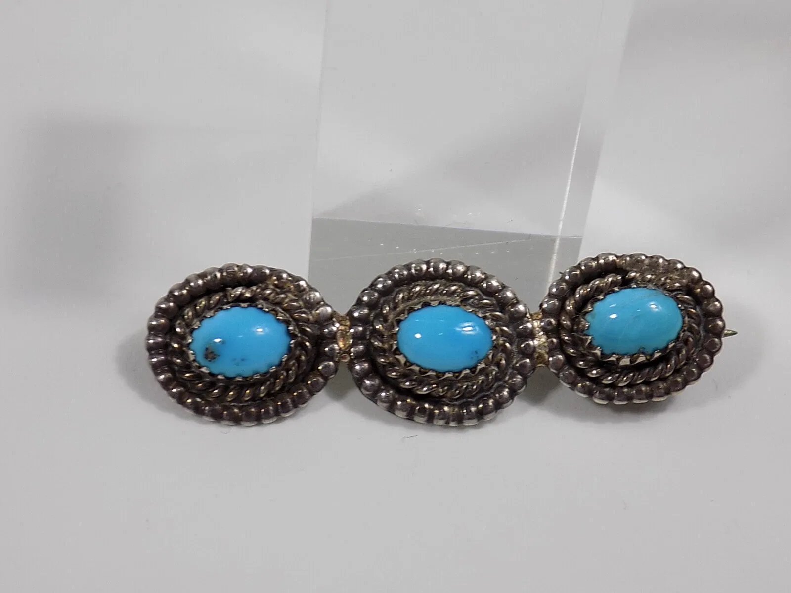 Vintage Antike Brosche Silber Blauer Türkis Steine Floral Antikschmuck