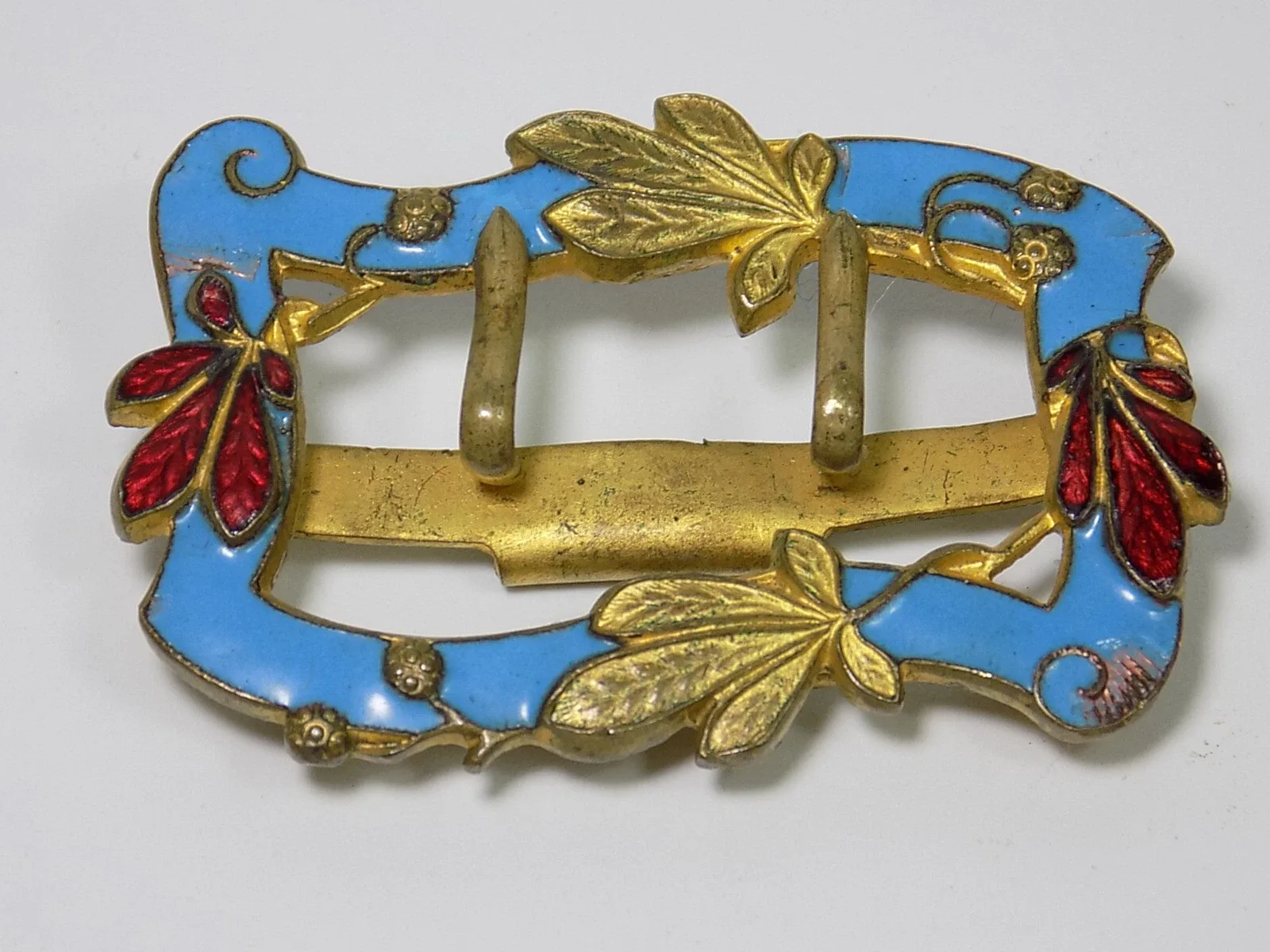 Schöne Jugendstil Gürtelschnalle Emaille Floral Messing Gürtelschließe