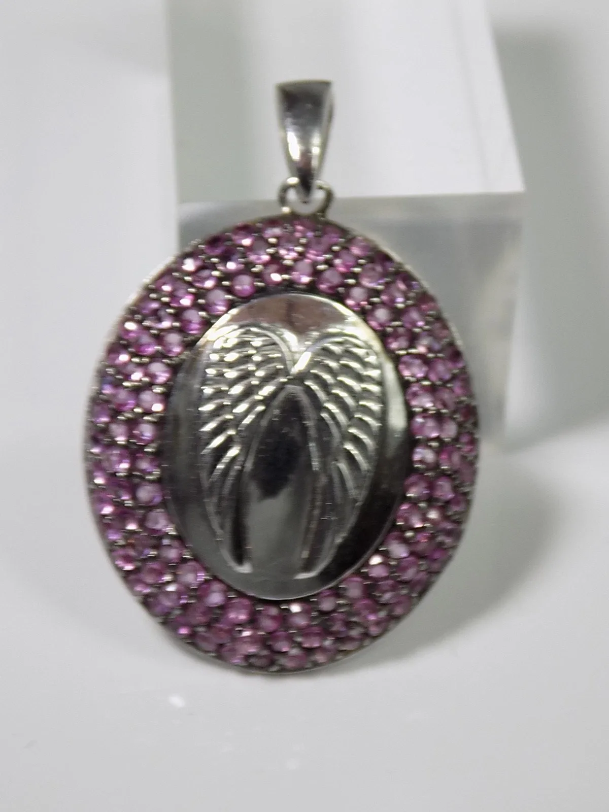 Vintage eleganter Damen Anhänger Silber 925er KP Flügelmotiv violetten Steinen