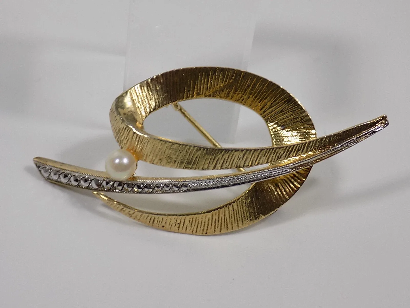 Vintage Brosche 925er Silber Vergoldet Perle Antikschmuck Designschmuck