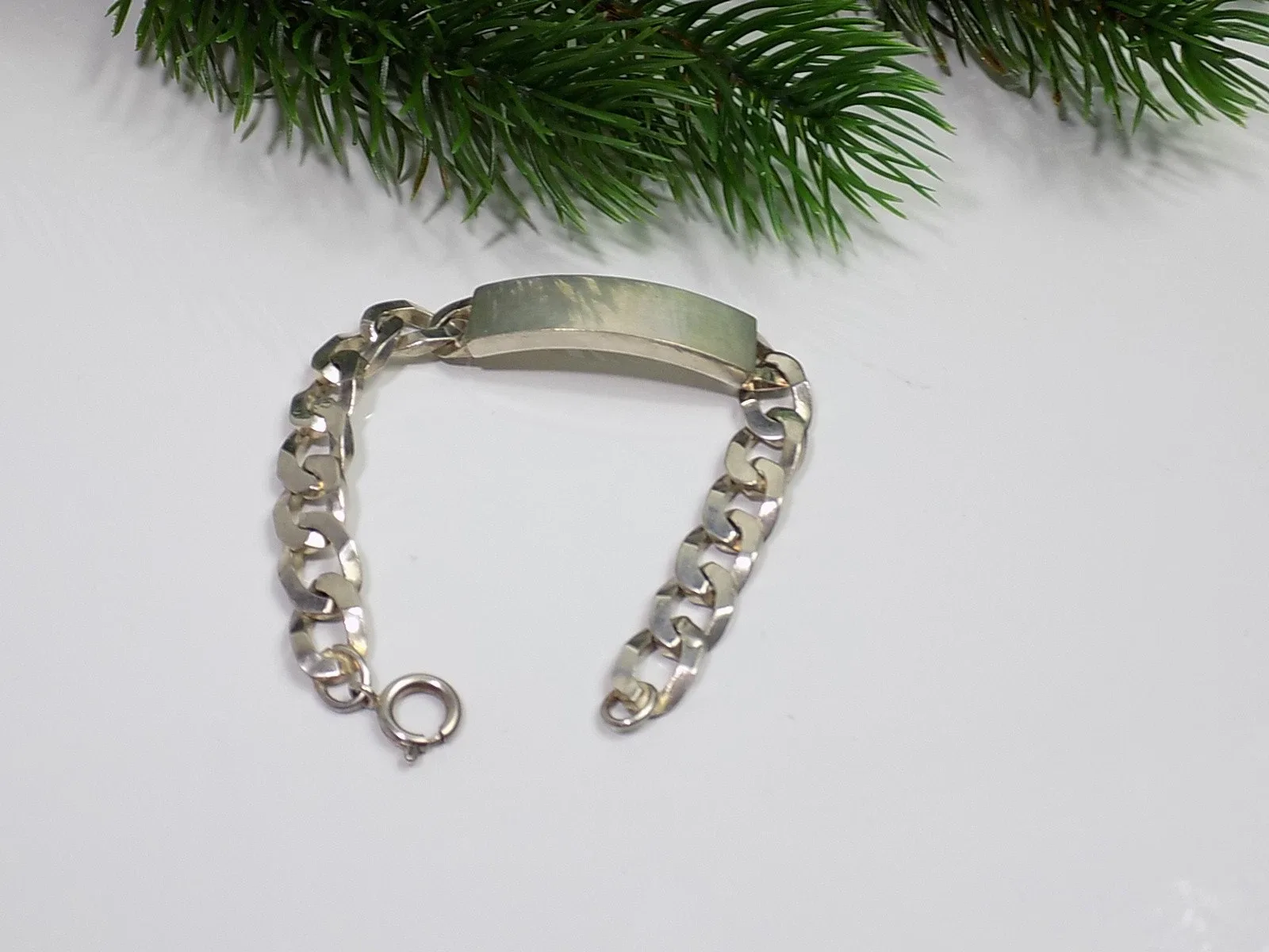 Vintage Panzerarmband Gravurplatte massiv 800 er Silber unisex Silberarmband
