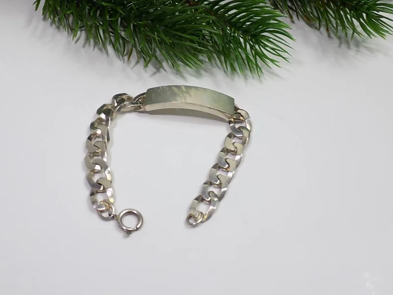 Vintage Panzerarmband Gravurplatte massiv 800 er Silber unisex Silberarmband
