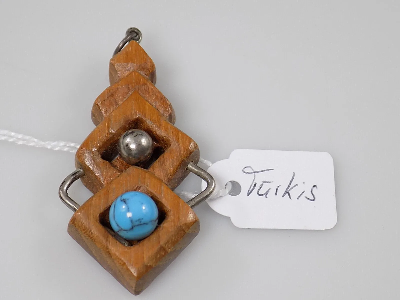 Vintage Designer Damen Holzschmuck Anhänger Edelholz Schmuck Edelstein Türkis