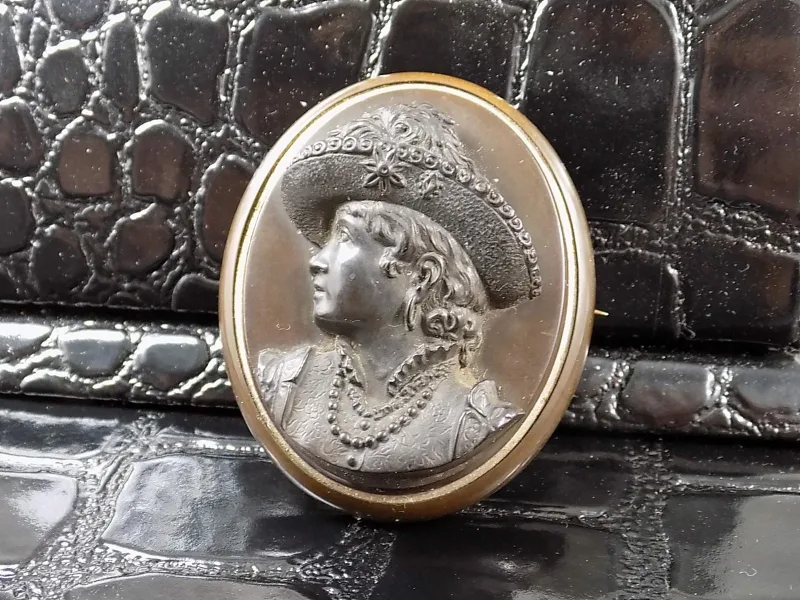 Vintage antike Gemme Brosche Portrait Bild Dame Bakelit 20.JHD