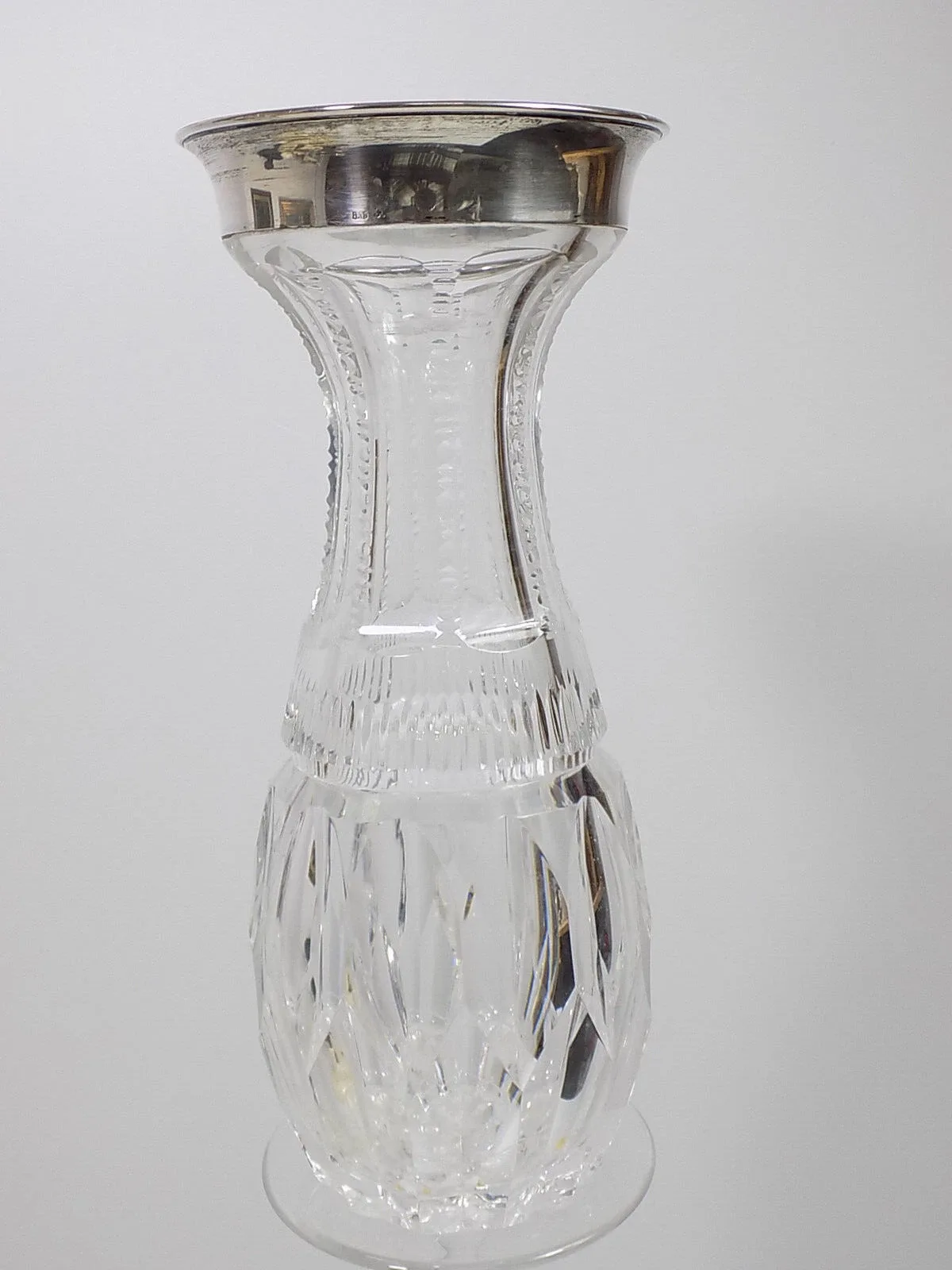 Jugendstil Kristall Vase Handgeschliffen 835 Silberrand Silber floraler Schliff