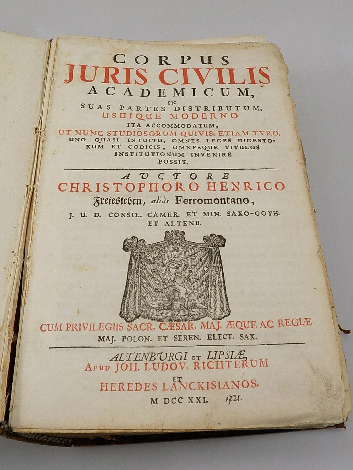 Corpus juris civilis academicum Freiesleben Ch.Heinrich,alias Ferrmontano 1721
