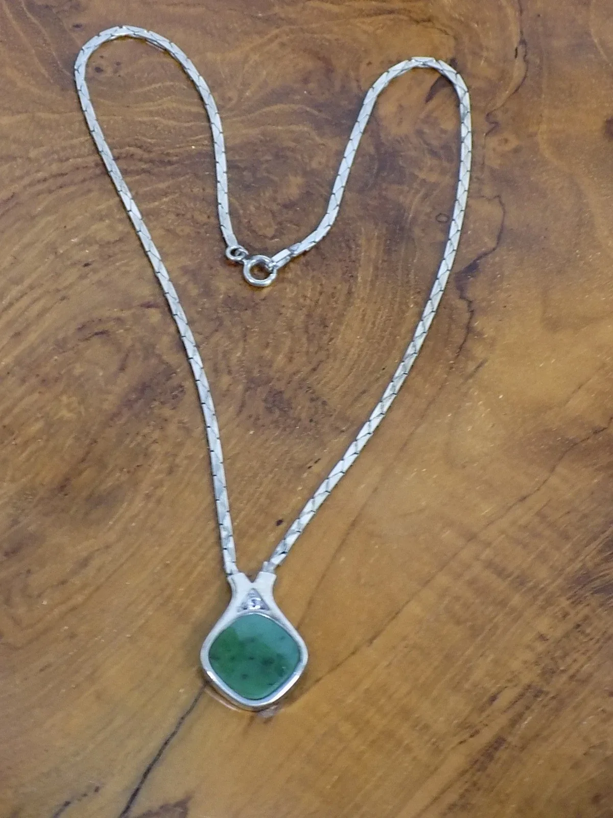 Vintage Silber Collier Jade Anhänger Kette 925er Silber Sterling Designschmuck