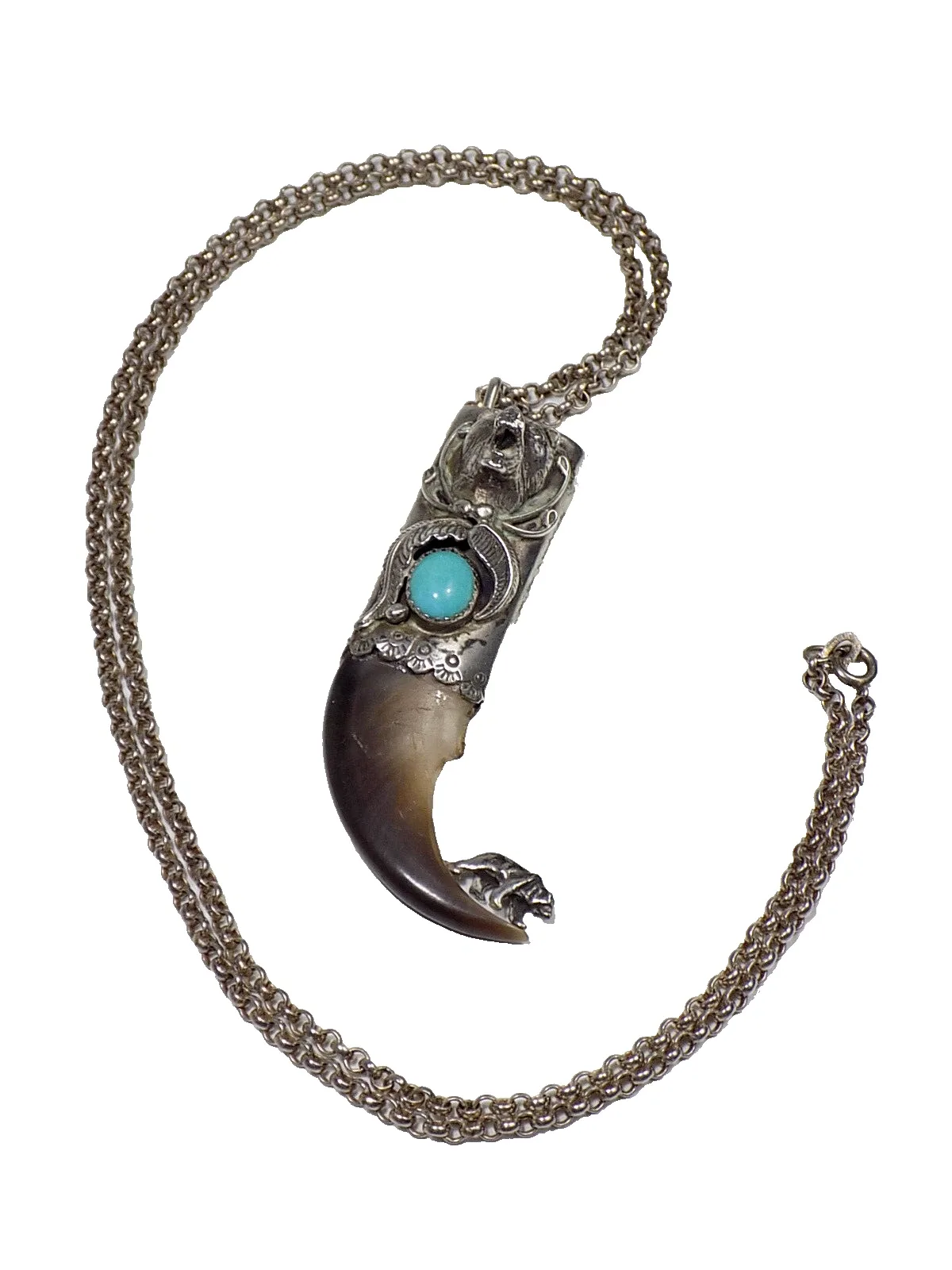 Vintage original Navajo Anhänger mit Kralle Türkis Koralle Circle J.W. Sterling