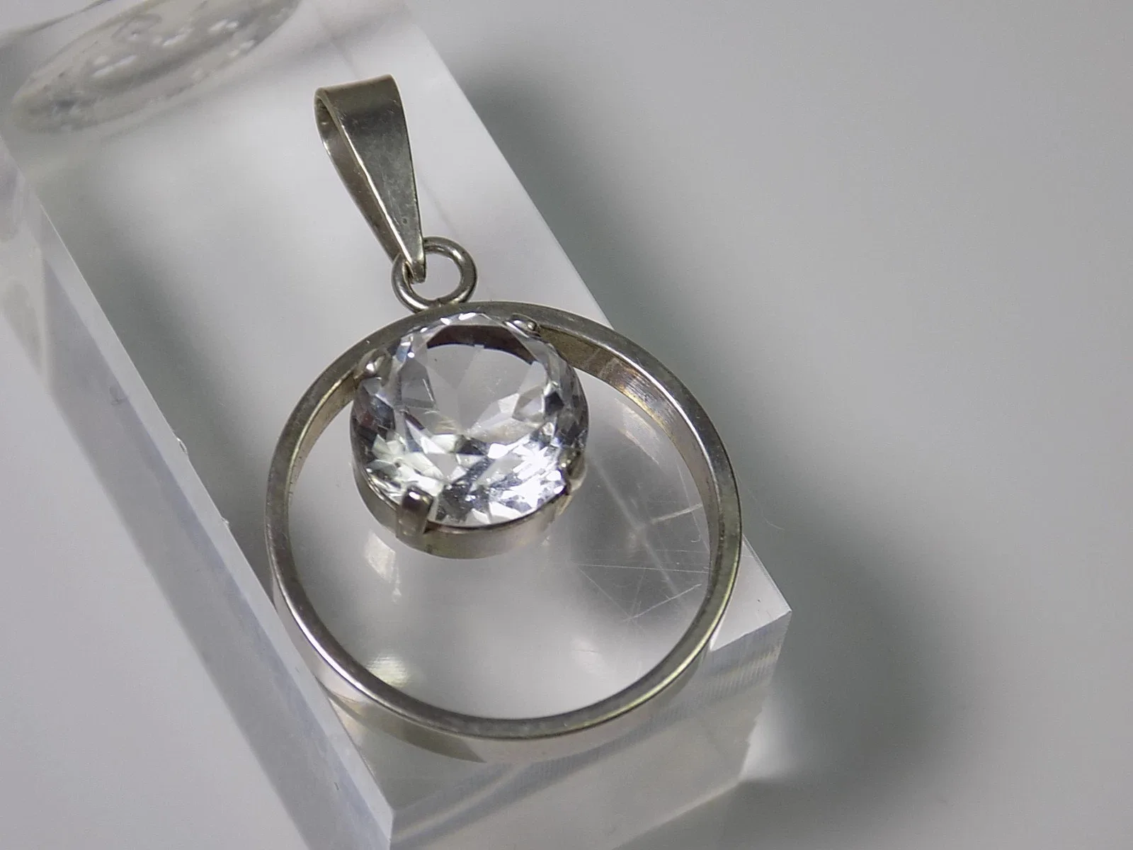 Vintage eleganter Damen Anhänger Bergkristall Edelstein 835er Silber Unisex