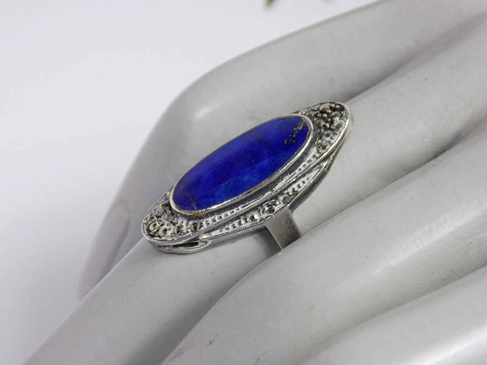 Antiker Damen Ring Lapislazuli Markasiten 925er Silber Antikschmuck Unisex