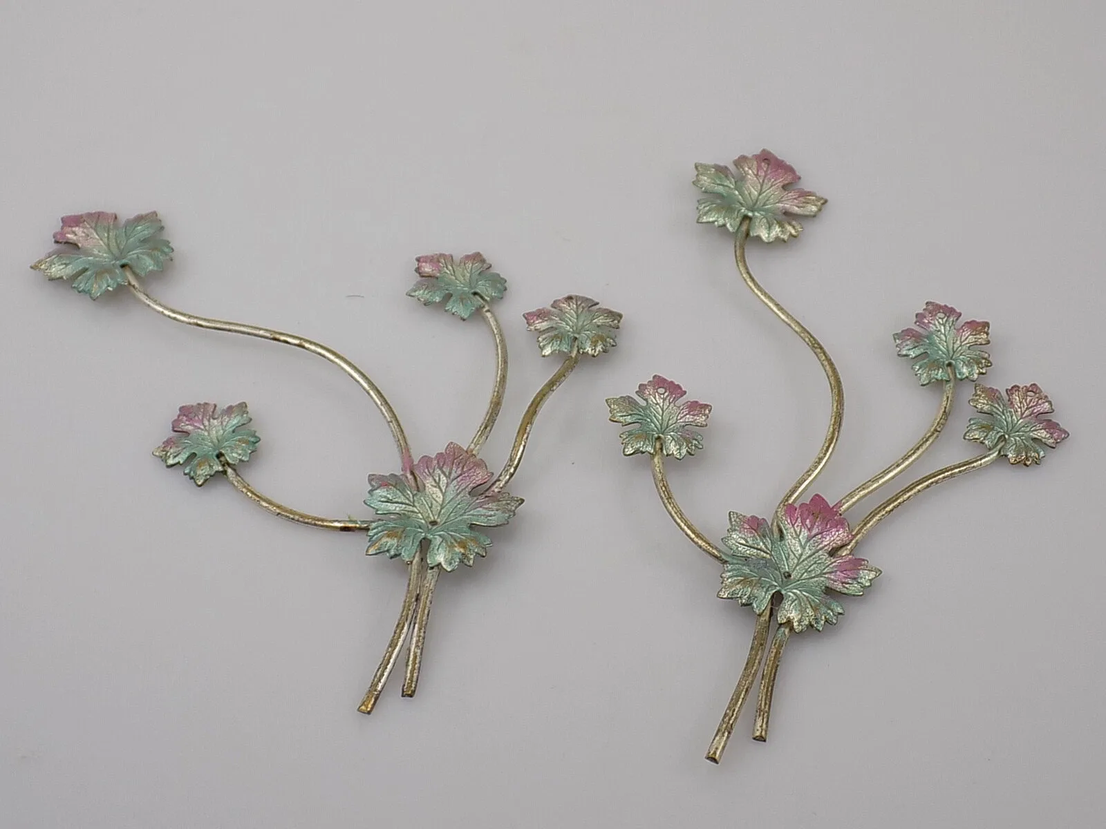 Original Jugendstil Zierbeschläge 2 Stück Motiv Blumen Metall Applikationen