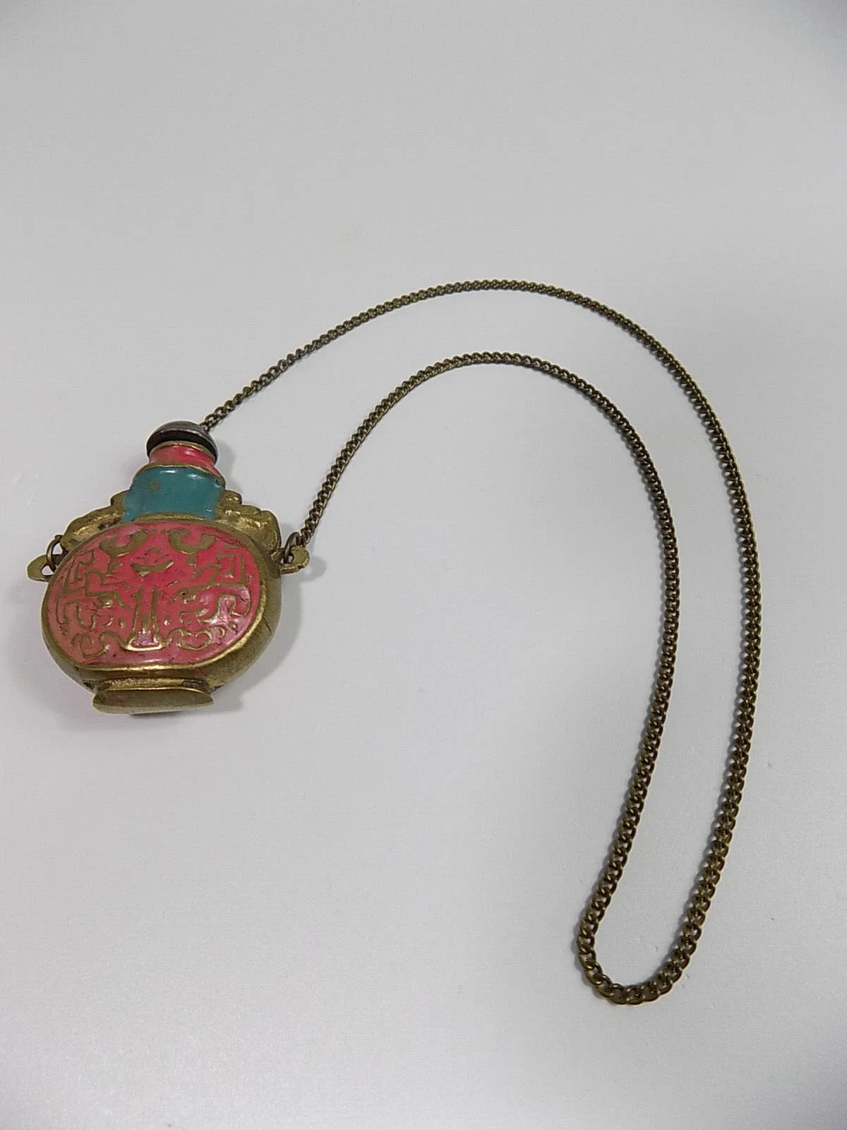 Antike Snuff Bottle Asiatika Kette Metall Verziert Emaille Enamel Schnupftabak