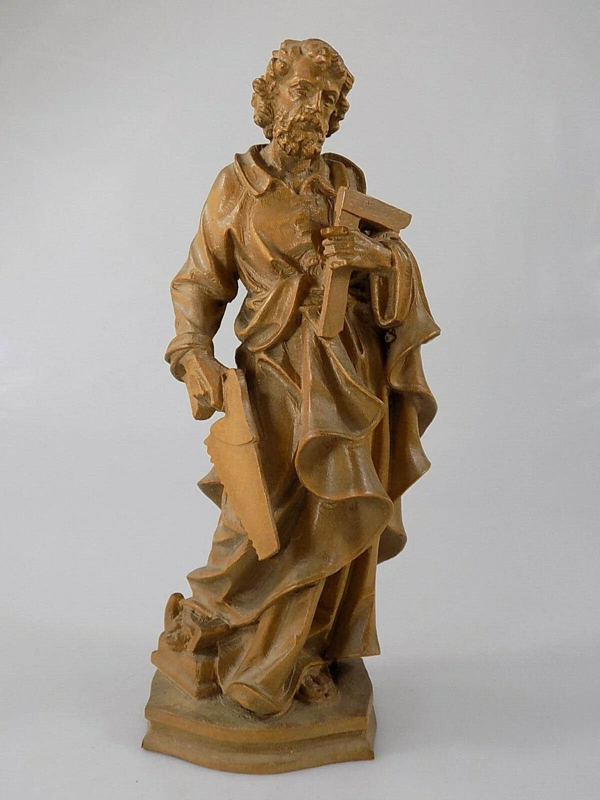 Antike Sakrale Heiligenfigur Heiliger Simon mit Säge Holz Geschnitzt 20.JHD