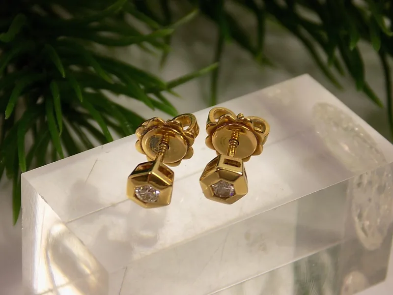 Paar elegante Damen Gold Ohrstecker Diamant 750er 18K Gelbgold Solitär Ohrringe