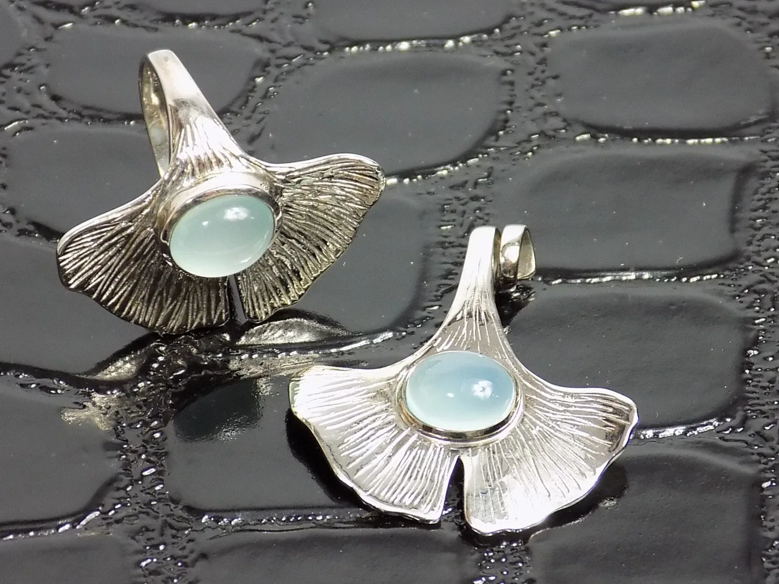 Set Silberring Anhänger Chalzedon Stein 925er Silber Sterling Designschmuck Neu