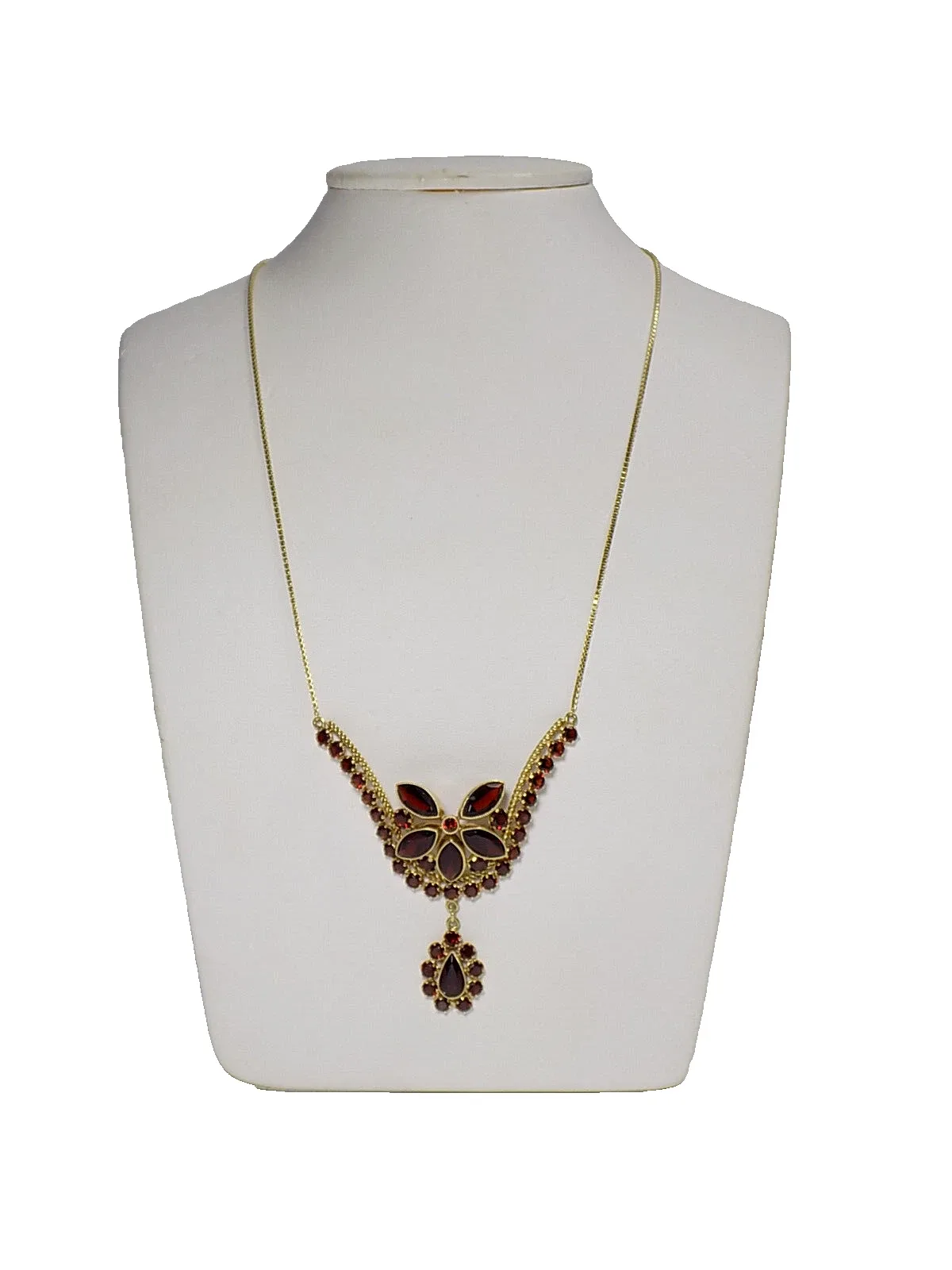 Elegantes Collier 585er 14K Gold Granat Edelsteine Halskette Goldkette Anhänger