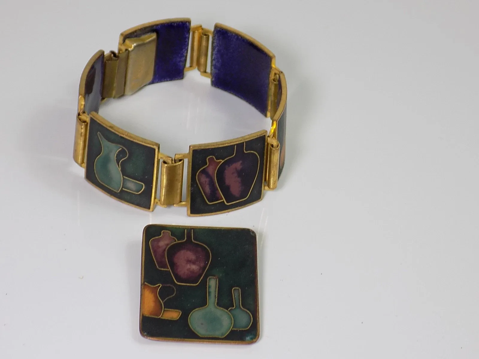 Rare Mid Century Modernist Wilhelm Leyser Armband u. Anhänger Stegemaille 1960er